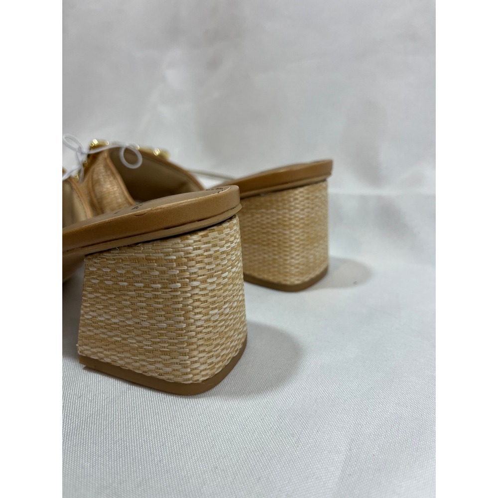 A New Day Womens Raffia Block Heel Sandals Crystal Buckle Slide Mules Tan Size 6 - Picture 3 of 6
